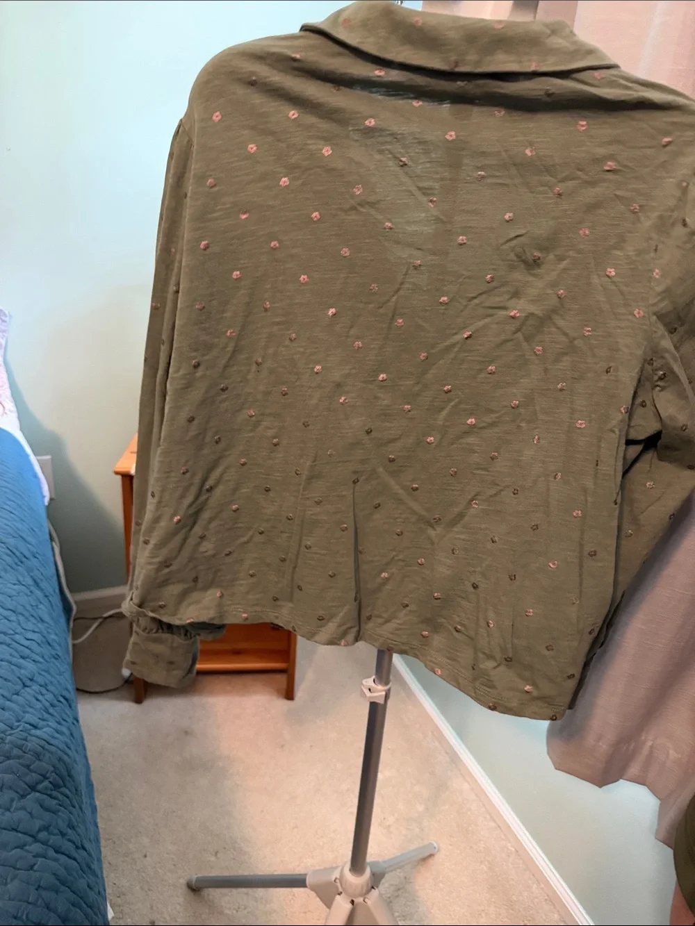 Boden Olive Embroidered V-Neck Popover Blouse